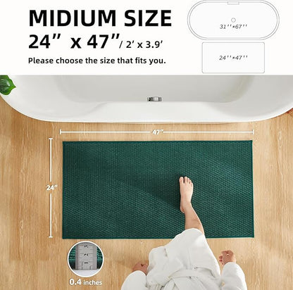 Bathroom Rugs Non Slip Washable, Super Absorbent Thin Bath Mat Quick Dry Low Pile Bathroom Rug, Dark Green 24"x47"