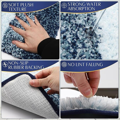 32PCS Bathroom Set Bathroom Sets with Shower Curtain and Rugs Navy Blue Bathroom Accessories,Shower Curtain Set,Bathroom Rug Set with Bathroom Trash Can