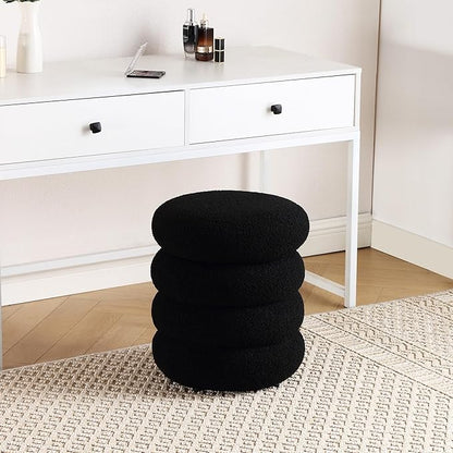ONEVOG 16 Inch Small Ottoman Foot Rest, Sherpa Storage Ottoman for Toys, Black Vanity Stool Soft Tufted Fabric Pouf, Footstool Seat for Living Room, Dorm, Bedroom
