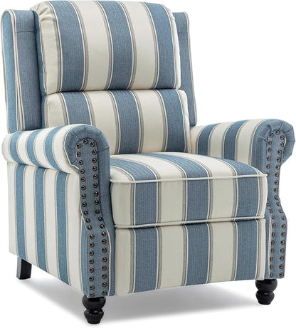 UIXE Pushback Recliner Chair Push Back Accent Chair, Fabric Overstuffed Armchair for Living Room, Rivet Trim Club Chair Home Theater Single Sofa Bedroom Reading Seat - Stripe Navy