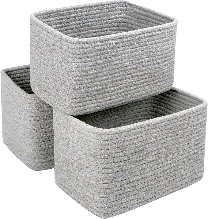 Small Baskets Set of 3-11"x7"x7" Perfect Toy Baskets for Storage, Ideal Storage Basket for Cube, Towels, and More - Basket for Shelves （Grey)