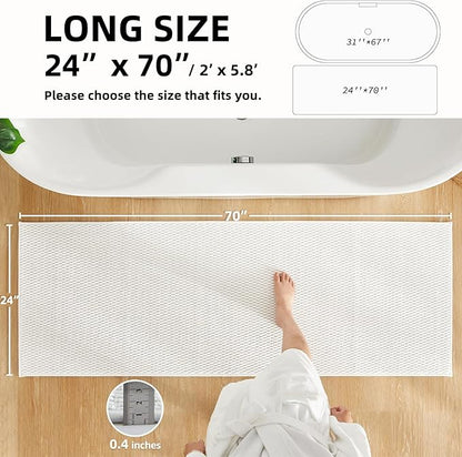 Bathroom Runner Rugs Non Slip Washable Chenille Bath Rug Super Absorbent Long Bath Mat Quick Dry Low Pile, White 24"x70