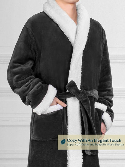PAVILIA Mens Soft Robe | Warm Fleece Robes for Men, Soft Spa Bathrobe with Shawl Collar and Pockets