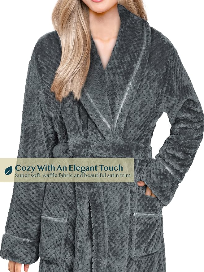 PAVILIA Women Plush Fleece Robe, Soft Textured Bathrobe, Lady Cozy Spa Long Robe