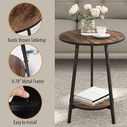 Side Table - Rustic End Couch Tables - Waterproof Metal Frame, Scratch-Resistant - Vintage Wood Color Tables for Sofa Living Room Bedroom Bedside Coffee Small Spaces