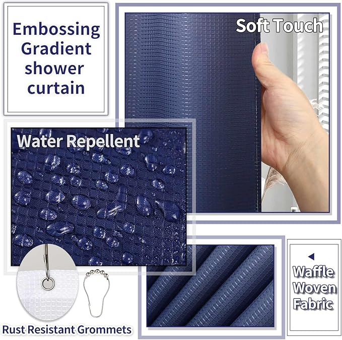 25PCS Navy Blue Bathroom Accessories Sets Complete, with Shower Curtain, Rugs, Trash Can and Toilet Brush, Soap Dispenser, Toothbrush Holder and Cup, Soap Dish, Qtip Holder, Bathroom Decor Sets