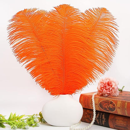THARAHT Orange Ostrich Feathers 12pcs Large Natural Bulk 12-14Inch 30cm-35cm for Wedding Party Centerpieces Halloween and Home Decoration Feathers