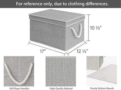 StorageWorks Storage Bins with Lids, Decorative Storage Boxes with Lid and Soft Rope Handles, Foldable Storage Baskets for Closet, Shelves, Stackable, Gray, Jumbo, 3-Pack