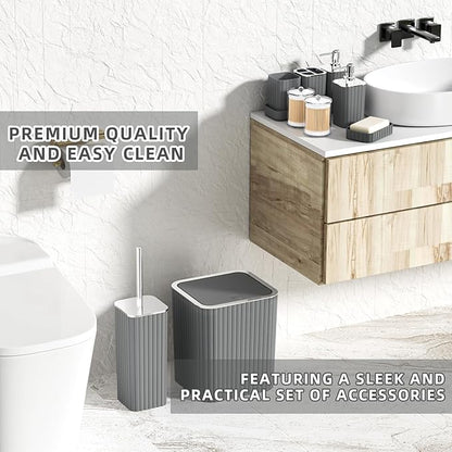 28PC Bathroom Accessories Set - Gorgeous Grey Bathroom Set with Shower Caddy and Shower Curtain, Bathroom Accessory Set, Trash Can & Soap Dispenser