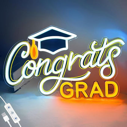 SELICOR Congrats Graduation Neon Sign with Cap - 15" x 8", Adjustable LED Light Up Sign for Prom Party, Photos, Class of 2025 Celebrations, Graduation Gift for Dorm Backdrop Room Decor