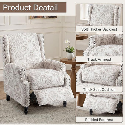 UIXE Recliner Chair, Fabric Upholstered Armchair Pushback Accent Chair for Living Room, Floral Rivet Trim Club Chair Home Theater Single Sofa Reading Seat - Beige Pattern