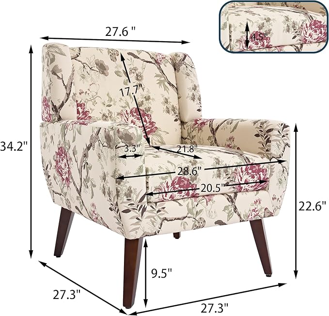 UIXE Floral Accent Chair, Modern Upholstered Armchair in Fabric for Living Room, Comfy Club Arm Chairs Single Sofa Button Tufted Bedroom Reading Seat - Pattern Floral, Set of 2