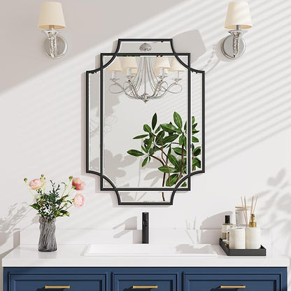 Bathroom Mirror for Wall Black Farmhouse Wall Vanity Mirror for Over Sink Wood Framed Beveled Mirrors Deco（20 * 28IN/Black）