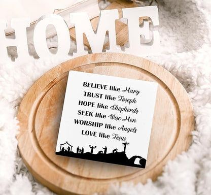 SRADMO Christian Signs for Home Decor, Inspirational Bible Verse Wood Box Sign Desk Decor, Bible Verse Decor, Christian Theme Wooden Block Box Sign Decoration for Home Office Shelf Table Decor