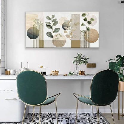 TAIJXAGSG Green Boho Wall Art Minimalist Canvas Wall Art Decor Geometric Line Leaf Beige Green Wall Art Canvas Artwork Print Paintings Abstract Art Botanical Boho Room Office Home Wall Decor 20"X 40"