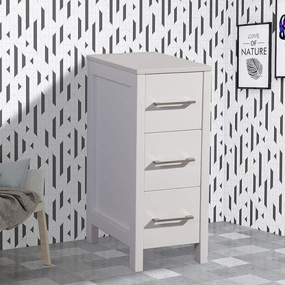 Vanity Art 12 Inch Bathroom Cabinet 3 Dove-Tailed Drawers with Engineered Marble Top Side Storage Organizer Freestanding Single Vanity VA3112-W