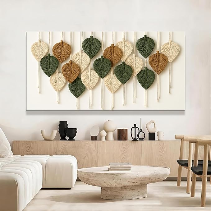 Tsomzxng Large Boho Wall Art Living Room Chic Home Wall Art Modern Multicolor Leaves Feather Canvas Wall Art Decor Picture For Bedroom Apartment Kitchen Ready To Hang 29" W X 58" L