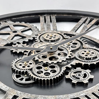 Large Wall Clock, Clocks for Living Room Decor Oversized 30 Inch Wall Decor Farmhouse Vintage Rustic Industrial Roman Big Chic Home Decor Wall Clock for House Bedroom Office, Moving Gears Clock