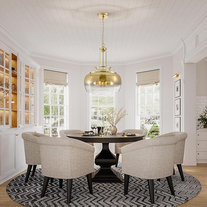 WUZUPS Gold Chandelier Rustic Farmhouse Industrial Round Ceiling Pendant LED Light Fixture with Gradient Glass Shade for Dining Room Kitchen Island Foyer Entryway, H 20.9" W 15.9", E26 Base