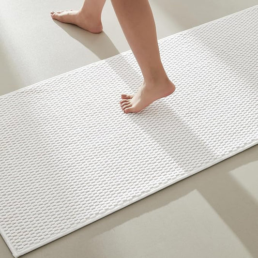 Bathroom Runner Rugs, Long Bath Mat Runner Washable Thin Quick Dry Low Pile Bathroom Runner Rugs Non Slip, White 16"x60"