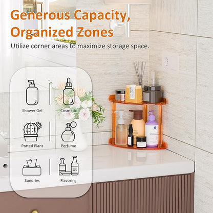 2 Tier Countertop Corner Organizer Shelf 7x7x8 Inch, Orange Acrylic Bathroom Corner Shelf for Countertop, Vanity Storage for Skincare, Cosmetics, Perfume