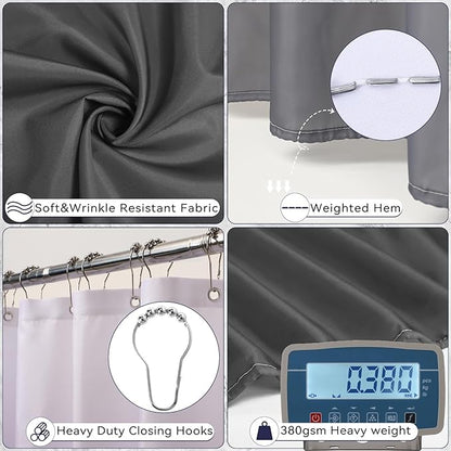 Bathroom Accessory Set–Bathroom Set with Shower Curtain and Rugs, No Slip Bathroom Rugs Super Absorbent, Grey Ombre Waterproof Shower Curtain with Hooks, Gray Bathroom Sets Complete for Home