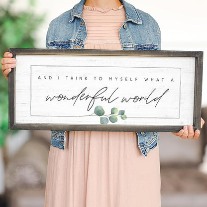 Simply Said, INC Farmhouse Frames What a Wonderful World Wooden Sign, Rustic Framed Wall Art, Inspirational Farmhouse Home Decor, 10 x 24 Inch
