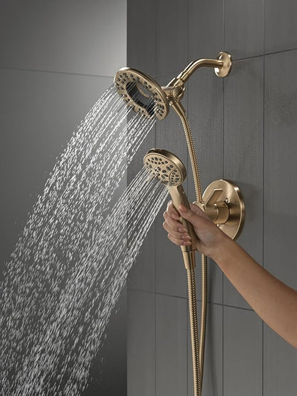 Delta Faucet Albion 14 Series Single-Handle Shower Faucet, Gold Shower Trim Kit with 4-Setting In2ition 2-in-1 Dual Hand Held Shower Head with Hose, Champagne Bronze T142855-CZ-I (Valve Not Included)