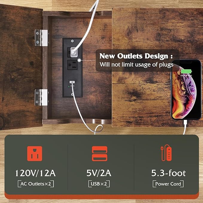 WLIVE Narrow Side Table with Charging Station, End Table for Living Room, Couch Side Table with Fabric Drawer for Bedroon, 11.8‘’W 23.6‘’L 24‘’H, Rustic Brown