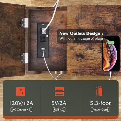 WLIVE Narrow Side Table with Charging Station, End Table for Living Room, Couch Side Table with Fabric Drawer for Bedroon, 11.8‘’W 23.6‘’L 24‘’H, Rustic Brown