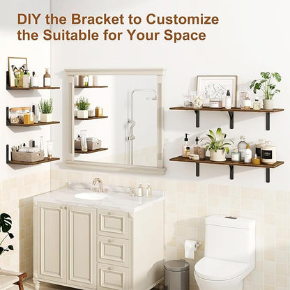 30" W x 12" D Floating Shelves for Wall, Deep Wall Shelves with Visible Bracket for Books, Plant, Large Deep Bathroom Shelf for Storage & Display, Rustic Brown, Set of 2