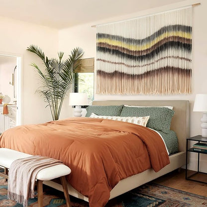 Macrame Wall Hanging Boho Chic Wall Art Macrame Wall Decor Fiber Yarn Tapestry Dip-Dye Living Room Home Bedroom Wall Decor 57" Wx 35" L