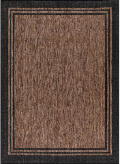 Bordered Outdoor Rug 6x9 Washable Outside Carpet for Indoor Patio Porch Waterproof Easy Cleaning Non Shedding Area Rugs Nut Brown 6 x 9