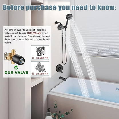 Aolemi Tub Shower Faucet Set with Tub Spout Rain Shower Head System Shower Trim Kit Pressure Rough-in Valve Included ABS 8 Setting Dual Shower Head and Handheld Spray Oil Rubbed Bronze
