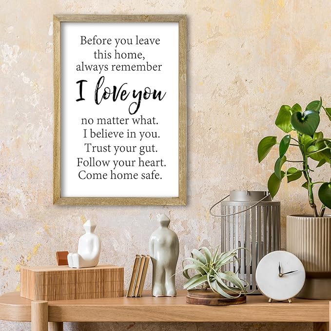 Before You Leave This Home Sign Wall Decor 16x11 Inch I Love You Inspirational Entryway Wood Framed Wall Hang Art (Wood)