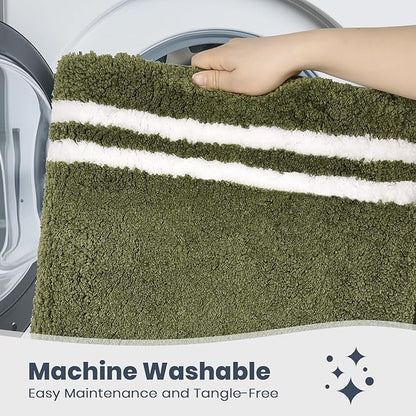 PURRUGS Bathroom Rug Non-Slip Machine Washable 30" x 60", Super Absorbent and Quick Dry Shaggy Microfiber Bath Mat, Extra Soft and Plush Bath Rug for Bathtub, Shower and Sink, Olive Green