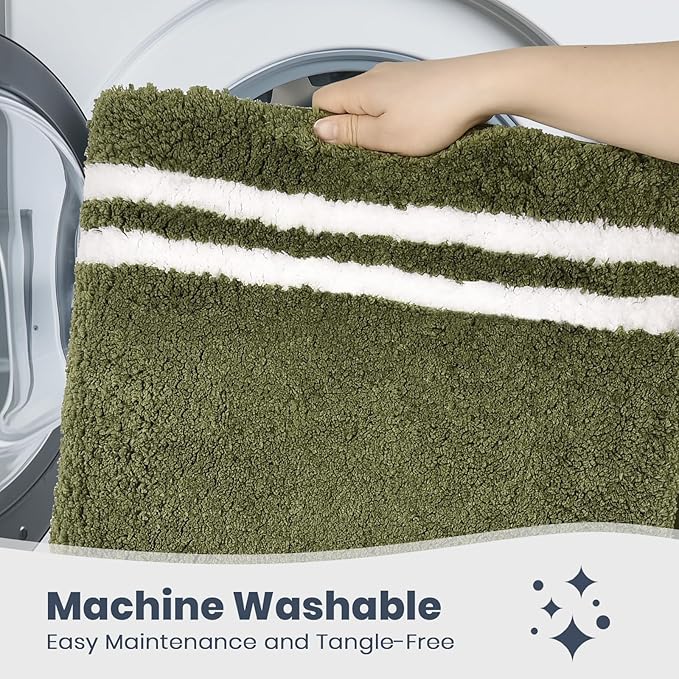 PURRUGS Bathroom Rug Non-Slip Machine Washable 24" x 60", Super Absorbent and Quick Dry Shaggy Microfiber Bath Mat, Extra Soft and Plush Bath Rug for Bathtub, Shower and Sink, Olive Green