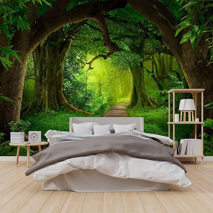 FENDROM Nature Forest Tree Cave Tapestry Wall Hanging Landscape Stream Through Green Rainforest Tapestries Jungle Creek Psychedelic Wall Blanket for Living Room