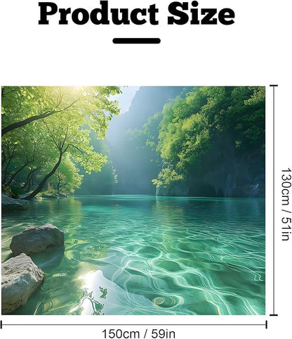 BSFHH Nature Tapestry Forest Tree Sea Cave Wall Hanging, Stream Through Rainforest Landscape Wall Art Tapestry for Bedroom Living room (Lake View, 59" × 51", Unframed)