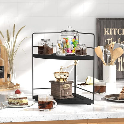 ZGO 2-Tier Bathroom Counter Organizer, Corner Bathroom Organizer Countertop, Makeup Organizer for Vanity Skincare Organizers and Storage, Kitchen Counter Shelf Organizer Perfume Organizer(Black)