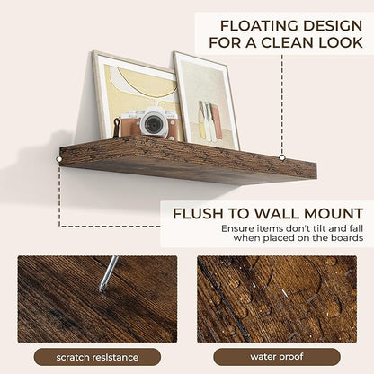 RICHFOCUS 31.5Inch Floating Shelves for Wall 2 Pack Shelves for Bedroom|Kitchen|Bathroom Wall Mounted Rustic Wood Floating Shelf with Invisible Brackets for Books|Storage|Decor, Rustic Brown