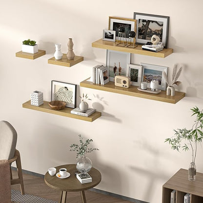 Square Floating Shelves for Wall, 12" W x 12" D x 1.2" H, Small Wooden Wall Mounted Display Shelves with Invisible Brackets for Living Room, Bedroom, Bathroom, Kitchen Decor, Set of 3, Oak