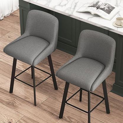 Swivel Counter Height Bar Stools Set of 3, 26''H Upholstered Barstools with Backs, Modern Bar Stool Chairs for Kitchen Island, Metal Legs, Fabric, Gray Stools Counter Chair
