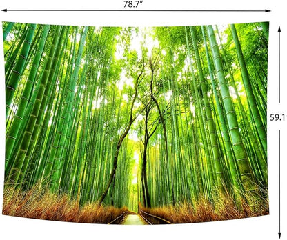 Delur Forest Pathway Tapestry Sunset Tropical Rainforest Nature Tree Tapestry Wall Hanging Sunrise Scenic Natural Green Landscape Headboard for Bedroom Living Room Home Decor (59.1" x 78.7")