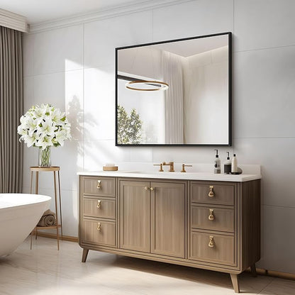 Black Bathroom Mirror for Wall, 30x30 Inch Rectangle Mirrors with Metal Frame, Modern Vanity Wall Square Mirror for Bathroom Living Room, Entryway Hangs Horizontal or Vertical