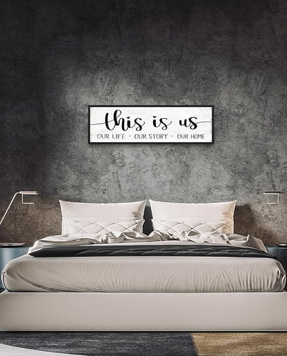 This is Us Sign Wall Decor: Family Wall Signs Rustic Farmhouse Living Room Country House Hanging Framed Wall Plaques,This is Us Our Life Our Story Our Home Quotes Wall Decor 12" x 40"
