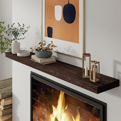 Axeman Floating Shelves, 8 Inch Deep Rustic Solid Wood Wall Shelves for Storage, Wall Mounted Display Shelving with Invisible Heavy-Duty Metal Bracket, 48" W x 8" D x 1.6" H, Rustic Brown