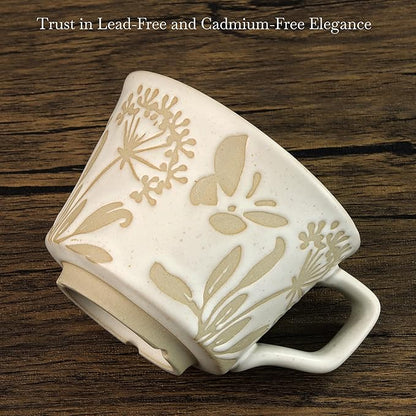 Ceramic Coffee Mug, 12 oz Novelty Unique Teacup with Large Handle, Stoneware Cup for Tea Mocha Latte Cappuccino Espresso (Butterfly)