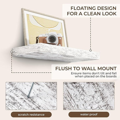 RICHFOCUS 24Inch Floating Shelves for Wall 2 Pack Shelves for Bedroom|Kitchen|Bathroom Wall Mounted Rustic Distressed Wood Floating Shelf with Invisible Brackets for Books|Storage|Decor, Rustic