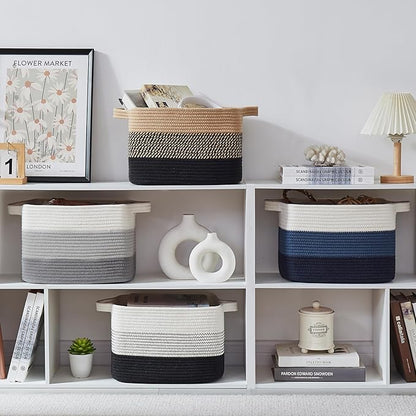 Storage Basket for Organizing, Woven Baskets for Storage, Rectangle Decorative Baskets for Shleves, Closet, Toys, Books, Nursery Organizer Bins - Pack of 3 (Gradient Black)